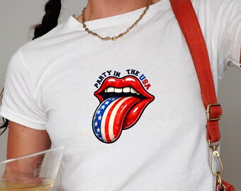 Y2K America Shirt, Party USA Shirt, Patriotic Shirt, 4th of July Baby Tee, American Flag Graphic, Cute Shirt, Retro Y2K, Independence Day