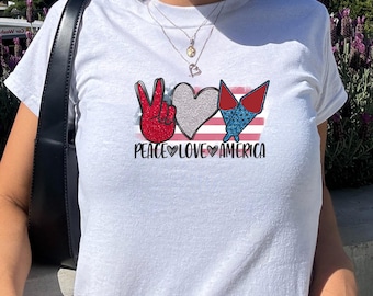 America Shirt, Y2K Baby Tee, Trendy Patriotic Shirt, 4th of July Shirt, Cute USA Graphic Tee, Independence Day Shirt, America Summer Shirt