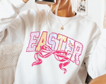 Easter Sweatshirt, Easter Bunny Shirt, Cute Easter Shirt, Coquette Bow Sweatshirt, Pastel Shirt, Spring Sweatshirt, Easter Gift for Her