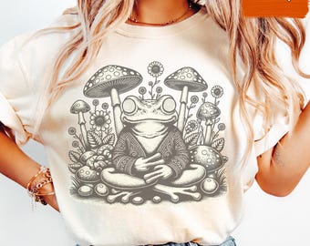 Frosch und Pilz Shirt, Vintage Cottagecore Frosch T-Shirt, Retro Botanisches Goblincore Shirt, Naturliebhaber Ästhetisches T-Shirt, Grafik Shirt