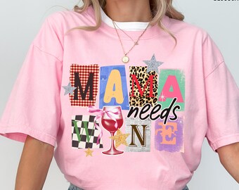 Funny Mom Shirt, Trendy Mother’s Day Tee, Gift for Mom, Wine Lover Shirt, Cute Mom Shirt, Comfort Colors, Retro Mama Tee, Trendy Mom Gift