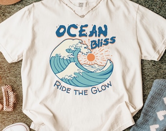 Ocean Bliss Shirt, Beach Graphic Tee, Summer Vacation Shirt, Retro Wave Surf Tee, Aesthetic Ocean Shirt, Coastal Vibes T-Shirt, Summer Shirt