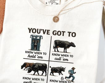 T-shirt graphique drôle de rancher, chemise Know quand les tenir, T-shirt Cow Ranch humoristique, chemise Western Rancher, T-shirt drôle de vache