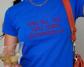 Kiss All The Time Disco Occasionally Baby Tee, Harry Styles, Retro Disco Slogan Shirt, Y2K Party Graphic Tee, Cute Girly Top, Minimal Club