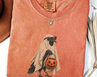 Halloween-Shirt, Grusel-Shirt, Lustiges Halloween-T-Shirt, Krähen-Shirt, Raben-Shirt, Geister-Halloween-T-Shirt, Niedliches Grusel-T-Shirt mit Grafik