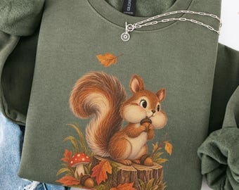 Herbstliches Sweatshirt, süßes Herbstshirt, kuscheliges Sweatshirt mit Herbstmotiv, Eichhörnchen-Sweatshirt, Vintage-Herbstshirt, Shirt mit Herbstblättern, Herbstsaison