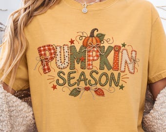 Kürbis-Shirt, Herbst-Shirt mit Kürbismotiv, Herbst-T-Shirt mit Grafik, Thanksgiving-Shirt, Patchwork-T-Shirt mit Kürbismotiv, Herbst-Shirt für Damen, süßes Herbst-T-Shirt