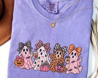 Halloween-Shirt, süßes Geister-T-Shirt, Grusel-Shirt, Halloween-Grafik-Shirt, Herbst-Shirt, süßes Halloween-T-Shirt, Geister- und Kürbis-Shirt