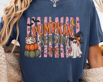 Kürbis-Shirt, süßes Halloween-Shirt, Retro-Geister-Kürbis-T-Shirt, pinkes Halloween-T-Shirt mit Grafik, Herbst-Shirt für Damen, Grusel-Shirt