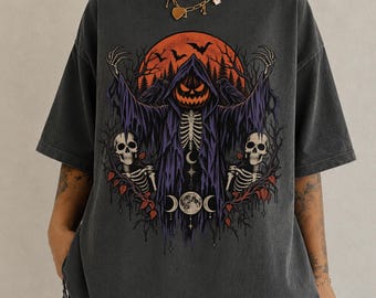 Halloween Shirt, Pumpkin Skeleton Tee, Gothic Halloween Shirt, Spooky Season, Witchy Shirt, Comfort Colors, Vintage Halloween Tee