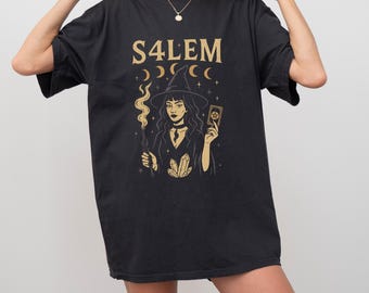 Salem Witch Tarot Shirt, Gothic Moon Phase Tee, Comfort Colors Witchy T Shirt, Retro Halloween Top, Mystic Occult Graphic, Unisex Gift