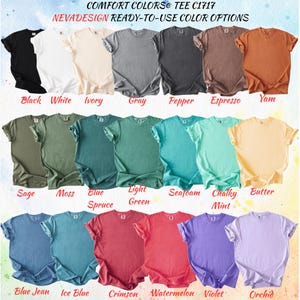 Peut inclure: Pr&eacute;sentation de t-shirts Comfort Colors C1717 en plusieurs couleurs : noir, blanc, ivoire, gris, poivre, expresso et igname. D'autres couleurs sont : sauge, mousse, bleu &eacute;pic&eacute;a, vert clair, &eacute;cume de mer, menthe crayeuse, beurre, bleu jean, bleu glace, cramoisi, past&egrave;que, violet et orchid&eacute;e.