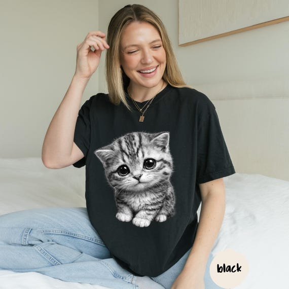 Sad Kitten Meme Shirt, Cute Crying Cat T-Shirt, Aesthetic Big Eyes Kitty Tee, Funny Standing Cat Graphic Shirt