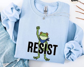 Sudadera de rana resistente, suéter de activista político, sudadera de cuello redondo de rana de la libertad, sudadera anti-MAGA, camiseta de protesta retro, camiseta anti-Trump