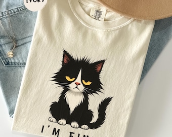 Funny Cat Shirt, Comfort Colors Cat Tee, Mental Health T-Shirt, I’m Fine Cat Shirt, Grumpy Cat Gift, Sarcastic Cat Shirt, Cat Lover Tee