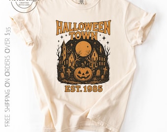 Spukhaus Halloween Shirt, Vintage Halloween Stadt Grafik T-Shirt, Retro Kürbis T-Shirt, Gruseliges Saison Top, Gruseliger Geist Unisex Geschenk