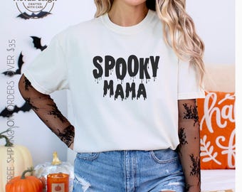 Spooky Mama Shirt, Comfort Colors Halloween Graphic Tee, Funny Spooky Season T Shirt, Retro Ghost Pumpkin Top, Cozy Fall Unisex Gift