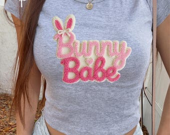 Bunny Babe Baby Tee, Cute Baby Tee, Y2K Baby Tee, Graphic Baby Tee, Women Crop Top, Easter Bunny Shirt, Cute Graphic Tee, Trendy Baby Tee