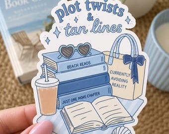 Plot Twists & Tan Lines Sticker | Funny Beach Reading Sticker | Bookish Summer Sticker | Book Lover Gift | Waterproof Vinyl Laptop Sticker