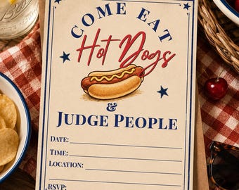 Funny 4th of July Invitation | Hot Dog BBQ Party Invite (Digital Download)