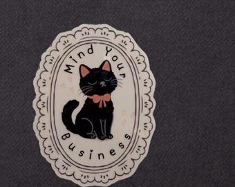 Mind Your Business Black Cat Sticker, Coquette Frame Design