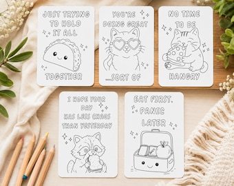 Funny Coloring Cards Set | Snarky Lunchbox Notes, Kids Activity (Set of 5)