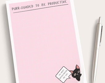 Cute Pink Cat Notepad, Daily To-Do List Desk Pad, Kawaii Cat Stationery Gift for Cat Lover