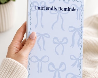Sarcastic Desk Notepad | Blue Bow 4x6 Memo Pad | Funny Coquette Stationery (50 Pages)