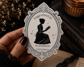 Victorian Reader Sticker | "Engrossed in Scandalous Literature" Dark Academia Waterproof Vinyl
