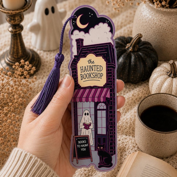 Gothic Haunted Bookshop Bookmark | Dark Academia Halloween Bookish Gift