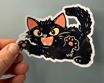 Gremlin Cat Vinyl Sticker, Waterproof Black Cat Decal