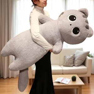 Almohada gigante de gato de peluche, suave y kawaii, ideal para amantes de los gatos, regalo acogedor, bonito cojín de gato en blanco, negro y naranja, regalo de cumpleaños.