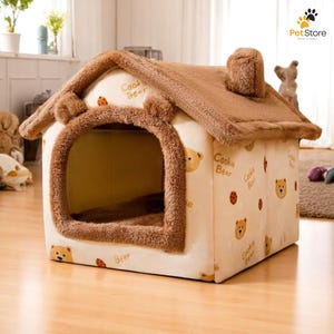 Cama para perros de interior: cueva suave y cálida para perros pequeños y medianos, caseta portátil para cachorros en invierno, tapete extraíble, regalo para el Día de la Madre