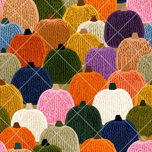 Può includere: Un motivo ripetuto di gomitoli colorati in varie tonalità, tra cui arancione, giallo, verde, blu, viola e rosa. Ogni palla ha uno stelo marrone scuro o nero, creando un design strutturato e vibrante. Lo sfondo è di colore beige chiaro.