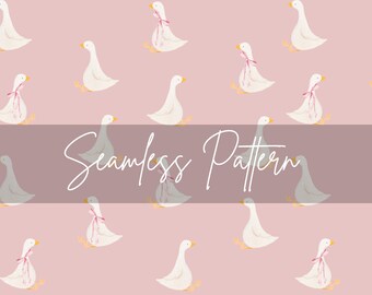 Whimsical Goose Digital Paper POD Pink Coquette Bow Seamless Pattern Nursery Fabric Blanket Baby Girl Cute Girly Toddler Room Wallpaper