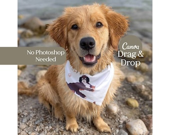 Golden Retriever Bandana Mockup Canva Template Drag and Drop Pet Bandana Mockup Etsy Seller Editable Product Display Mockup for Printify