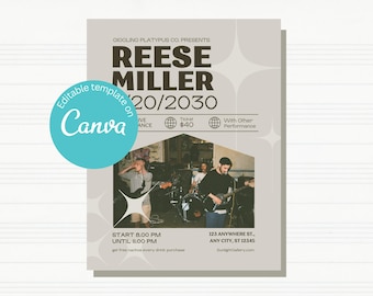 Editable Musical Event Flyer Template Canva Concert Recital Music Festival Band DJ Party Canva Template Printable Digital Download Modern
