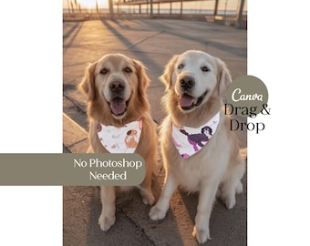 Sibling Pet Dog Bandana Mockup Canva Template Drag and Drop Pet Bandana Mockup Etsy Seller Editable Product Display Mockup Brother Sister