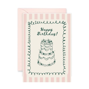 Leuke girly verjaardagskaart voor haar Digitale golvend roze groen Happy Birthday kaart afdrukken thuis Taart moderne Instant Download vriendin Beste idee