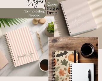 スパイラルノート ドラッグアンドドロップ Canva テンプレート モックアップ 編集可能な文房具製品ディスプレイテンプレート オンデマンド印刷 ショップ Printify セラージャーナル