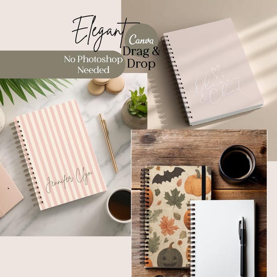 Spiral Notebook Drag and Drop Canva Template Mockup Editable Stationery Product Display TemplatePrint on Demand Shop Printify Seller Journal