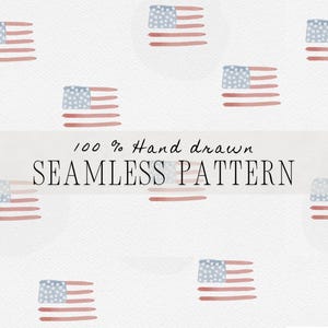 Minimalistisches Aquarell-Gedenktag-Amerikanische Flagge-nahtloses Muster Vaterländisches digitales Papier 100% Hand gezeichneter USA-Flaggen-Druck subtiler 4. Juli