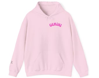 Gemini Zodiac Hoodie with Empowering Phrases - Astrology Gift for Her Light Pink, Light Blue, Light Purple, & White