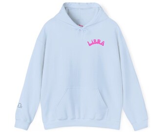 Libra Zodiac Hoodie with Empowering Phrases - Astrology Gift for Her Light Pink, Light Blue, Light Purple, & White