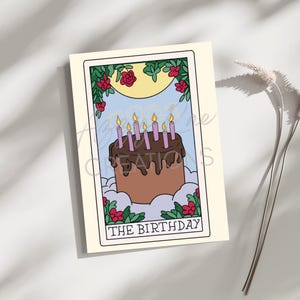Mystical Tarot Birthday Card: Celestial Chocolate Cake Design