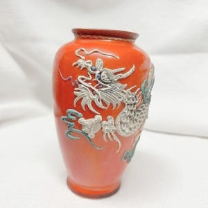 Orange Dragon Vase, Japanese Porcelain, Dragonware, Moriage Vase, Vintage Collectible 1940