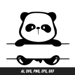 Panda mirando Svg Png Ai Dxf Eps / Lindo arte lineal de animales para Cricut, pegatinas y corte láser / Se puede personalizar