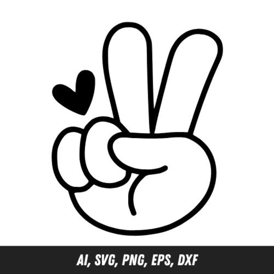 Peace Hand With Heart SVG: Victory Fingers Clipart (digital Download ...