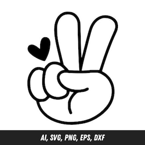Peace Hand Svg Png Dxf Ai Eps – Cute Victory Fingers with Heart, Digital Download for Cricut and Sublimation
