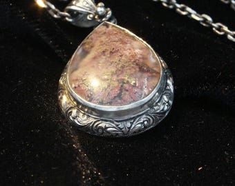 Vintage Style Natural Agate Stone 925 Sterling Silver Pendant Necklace Anniversary Gift For Her
